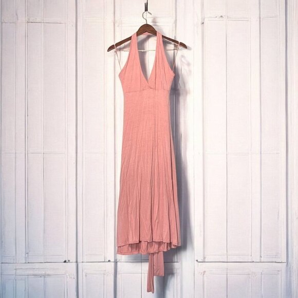 Bordeaux Dresses & Skirts - Bordeaux Halter Neck Dress With Oversize Ties At Waist Pale Pink Jersey Sz Med